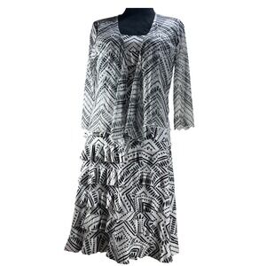 Tango Mango Women's Dress & Sheer Cover Up‎ Black White Aztec Print Tiered